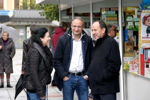 Paula Rodríguez, Olegario Ramón y Antonio Ovalle en la Feria del Libro de Ponferrada. Foto. Raúl C.